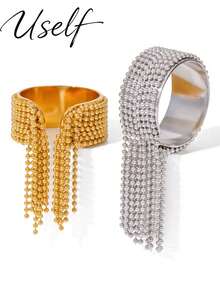 Uself 3pcs/2pcs/1pc European And American Luxury Tassel Open Ring, Exquisite Gold Open Ring, Versatile High-End Women's Hand Accessory, Daily Party Holiday Gathering Jewelry Accessory, Exquisite Women's Gift - Multicolor - View 5