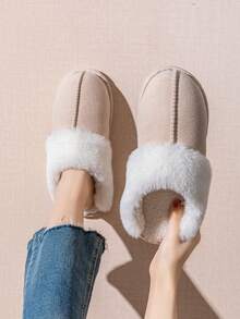 Unisex Plush Lined Slippers For Autumn/Winter, Comfortable Warm Soft Sole Indoor House Slippers, Cozy Warm Plush Non-Slip Home Slippers For Men And Women, Suitable For Home Use In Autumn/Winter - Beige - View 5