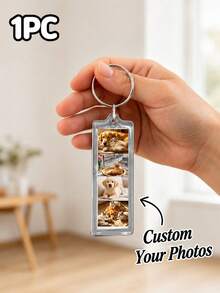 Custom Rectangular Photo Keychain | Personalize With 4 Photos | Gift For Pet Lovers | Car & Backpack Charm | Photo Booth Style Keychain | Dual-Photo Design | Memorial Gift | Key Ring | Anniversary Mini Photo Booth Keychain | Photo Keyring - Multicolor - View 5
