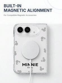 Miniso Phone Case, Cartoon Graffiti Painted Pattern, Disney Mickey Minnie Protective Shell, Compatible With IPhone 18duo, Couple Neutral Style, Minimalist Transparent MagSafe Magnetic Fashion Foldable Phone Case - Clear - View 5