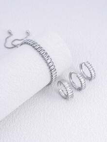 4pcs/set Cubic Zirconia Decor Jewelry Set - Silver - View 4