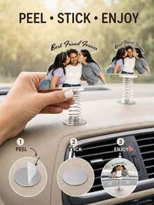 Personalized Photo Face Cutout Spring Standee, Custom Picture Dashboard Ornament For Cars, Family Portrait Car Decor, Couple Photo Keepsake Display, Thoughtful Birthday Or Anniversary Gift For Friends, New Drivers, Parents, Couples, And Loved Ones - Multi-color - View 5