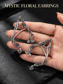 Ganchos de Orelha de Elfo com Flor de Rosa Vintage, Clipes de Orelha de Fada Leves, Brincos de Elfo Envolventes Feitos à Mão Requintados, Adequados para Halloween, Tema Renascentista, Casamento, Uso Diário, Acessórios de Fantasia Cosplay, Podem Ser Dados como Presentes de Feriado, Aniversário, Dia dos Namorados para Meninas e Namoradas - Multicolorido - Visão 6