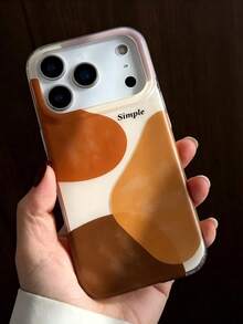 1 buah Casing Ponsel Patchwork Geometris Asimetris Cokelat Hangat, Cetakan Huruf Sederhana, Bingkai Cermin Besar, Tahan Guncangan, Anti Jatuh, Casing Ponsel Mengkilap, Aksesori Ponsel Gaya INS Minimalis, Hadiah, Kompatibel Dengan Ponsel 11 12 13 14 15 16 17 Pro Max - MultiWarna - View 3