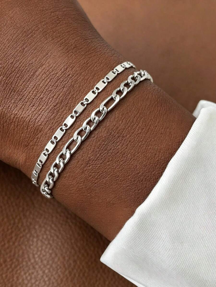 1pc Men Bracelets, Stackable Chain Bracelets, Figaro Chain Detail, Simple Retro , For Men Daily Party, Gift For Valentine's Day & Birthday - Bracelet - View 1