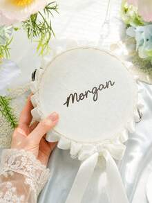 Personalized 6 Inch Wedding Handheld Tambourine With Single Row Metal Jingles & Lace Ruffle Bow, Custom Name Ribbon Tambourine For Wedding Ceremony, Bridal Shower, Reception, Party Favors & Dancing (Drumstick Not Included) - Multicolor - View 8
