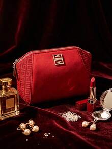 Givenchy Parfums 紅色化妝包，配金屬 4G Logo，便攜旅行拉鍊式化妝收納袋，多功能盥洗用品收納包，優雅女性假期禮物 - 紅色 - 查看 1