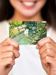 4/2pcs Cute Cat & Koi Pond Art Credit Card Skins, Paper PVC Material, Anti-Fingerprint, Scratch-Resistant, Wear-Resistant, Birthday Party Gift, Unisex, Small Chip Card, Bank Card, Credit Card, Transit Card, Access Card, Student Campus Card, Personalized DIY, Privacy Protection - Multiple Styles - View 4
