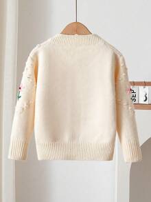 Baby Girl Cute Embroidered Button Knit Long Sleeve Cardigan - Apricot - View 2
