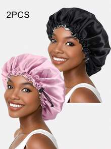 1pc Women's Double Layer Satin Sleep Cap, Beauty Perm Cap, Chemotherapy Cap With Adjustable Buckle, Suitable For Daily Use - Khaki - View 8