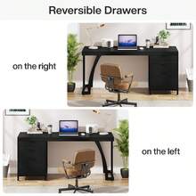LITTLE TREE Computer Desk With 3 Drawers, 59-Inch PC Desk With Reversible Drawers, Industrial Study Writing Table Workstation With File Storage For Home Office - A - View 7