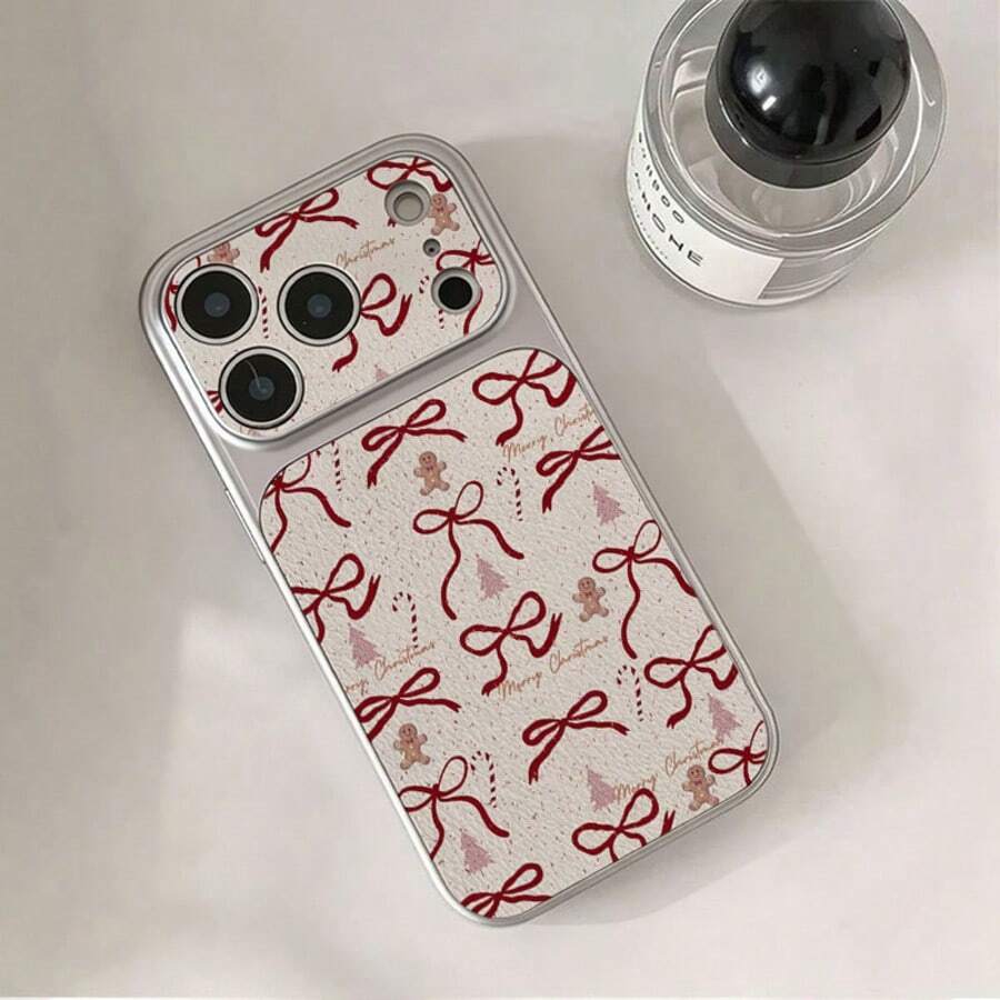 1pc TPU Material Christmas Gingerbread Man Bow Pattern Phone Case Suitable For Apple 17promax/17/16promax/15/13/12/11 Large Window Skin Full Coverage Anti-Drop Soft Shell Phone Protective Cover - Silver - View 1
