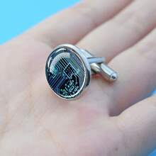 1 Pair Circuit Board Pattern Cufflinks Glass Inlaid Circular Decoration Men's Formal Gift Elegant Design Exquisite Style Business Accessories - Silver - View 9