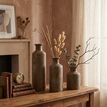 Rustic Ceramic Decorative Vase, Vintage Reactive Glaze Textured Flower Vase For Dried Flowers, Farmhouse Home Decor For Living Room, Shelf, Table & Entryway - 1PC - View 1