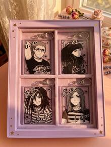 1pc/4pcs Tokio Hotel Anime Aesthetic Acrylic Keychains, German Rock Band Tokio Hotel Members 2D Anime Manga Style Rectangular Black & White Illustration Pattern Pendant, Backpack & Car Key Accessory, Gift For Rock Music Fans & Supporters - Multicolor - View 3