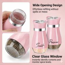 Salt And Pepper Shaker Set, 4oz Glass Base Salt & Pepper Shakers With Stainless Steel Lids, Suitable For Kitchen, Dining Table, RV, Camping, BBQ, Refillable Design - Multicolor - View 9