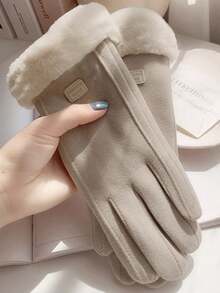 A Pair Of Solid-Color Warm Fleece Gloves For Women In Autumn And Winter,With Touch Screen For Finger,Thickened Windproof And Warm Gloves - Multicolor - View 10