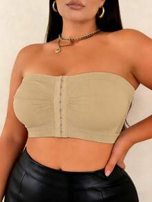 EssElegance Plus Size Strapless Push-Up Bra, Wire-Free Non-Slip Front Closure Seamless Bandeau Bra, Comfortable Everyday Style - Khaki - View 2
