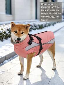 Small Dog Winter Jacket With Built-In Chest Straps, Fleece-Lined For Warmth, Reflective High Neck Design, Suitable For Cold Weather Dog Snow Clothing - Coral Pink - View 3