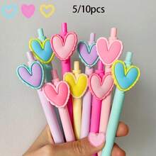 5/10pcs Heart-Shaped Pens 1.0mm Suitable For Wedding Party, Office Stationery, Colleague Teacher Birthday Gift, Back To School Essential, Holiday Gift - Multi-color - View 1