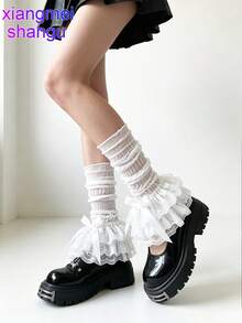 xiangmeishangu 1 Pair Lace Trim Leg Warmers, Sweet Bow Slouch Socks, Patchwork Sweet Cool Tulle Mid-Calf Socks For Summer, Suitable For Daily, Party, Performance Matching And Gifts - Multicolor - View 8