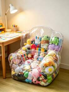 Storage Bean Bag, Large Capacity PVC Zipper Storage Bag, Bedroom Plush Doll & Blanket Storage Bag, Suitable For Nursery & Playroom - Transparent - View 2