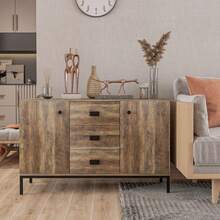 Modern White And Gold Sideboard On-Site - Rustic Brown + Engineered Wood - View 2