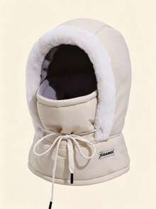 Thickened Hooded Hat With Face Mask And Neck Guard, Plush Trim Winter Headwear, Drawstring, Soft And Comfortable Cold Weather Accessory, Unisex, Outdoor Travel, Commuting, Walking, Daily Wear, Multiple Colors, Autumn/Winter - Multicolor - View 12