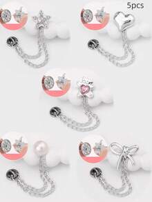 1/3/5pcs Multi-Functional Plastic & Metal Clothing And Trouser Leg Clips, Star-Shaped, Heart-Shaped, And Bow-Knot Faux Pearl Design, Non-Slip Pant Length Adjuster, Prevents Trouser Legs From Dragging On The Ground, Suitable For Jeans, - Multicolor - View 18