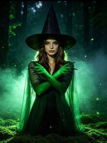 Halloween Witch Costume Set - Black Wizard Hat, Green Sharp Claws, Long Gloves. For Cosplay At Party, Stage Performance, Funny Accessories And Props. - Multicolor - View 9