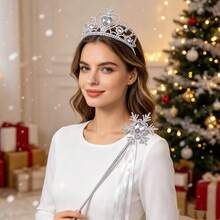 2pcs Multi-Color Optional, Heart Crown Magic Wand Set, Princess Style Cos Party Costume Accessories, Christmas Decoration,Halloween - White - View 2