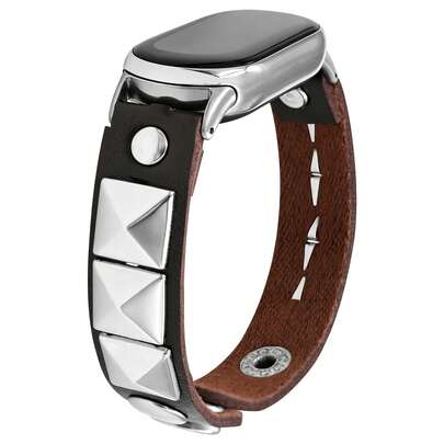 1pc Unisex Retro Rock Style Cool Square Metal Rivet Watch Band Black Brown Leather Strap Replacement Band For Xiaomi Band 10/9/8/7 Compatible With Xiaomi Band 10/9/8/7 Pro Smart Watch Band Accessory Streetwear Style