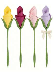 32pcs Rose Shaped Napkin Holders, Green Plastic Twisted Flower Bud Napkin Rings Set, Suitable For Wedding, Home Decor, Vase Filler, Teacher's Day Gift, Birthday Gift, Mother's Day Gift, Thanksgiving Gift, Kitchen Decor, Party Decor, Christmas Decor Gift, Size 7.8 Inches - View 11