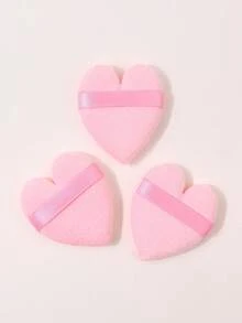 3Pcs Heart Shape Makeup Puff Set, Soft Velvet Face Powder Puff With Strap, Gentle Cosmetic Sponge For Loose Powder Foundation Blush - Pink - View 4