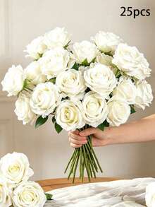 3/5/10pcs Velvet Rose Artificial Bridal Bouquet, Faux Flower Arrangement Decoration, Fake Roses, Suitable For Valentine's Day Gift, Wedding Party, Home Decor, Birthday Gift, Indoor And Outdoor Decoration, Vase Arrangement. Length 51cm/20.1in - White - View 19
