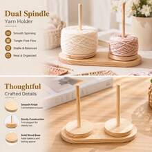 Rotatable Wooden Yarn Spindle Holder With Flower Shape Base, Handcraft Wool Thread Storage Stand, Yarn Ball Organizer Dispenser, Tabletop Sewing Accessory For Knitting, Crochet, Embroidery And Various Handmade DIY Projects - Dual Axis - View 6