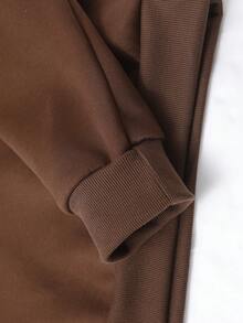 Men's Plush Turn-Down Collar Sweatshirt, Autumn/Winter Colorblock Polo Collar Button Casual Versatile Long Sleeve Top - Coffee Brown - View 7