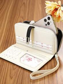 Women's Mini Handheld Phone Wallet, Exquisite Snap Closure, Colorblock Patchwork, Soft PU Long Wallet, Multi-Functional Large Capacity ID Card Holder, Zipper Coin Purse, Lightweight And Fashionable - Black and White - View 2