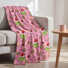 The Grinch Soft & Comfortable 1pc Modern Flannel Christmas Nap Blanket - Christmas Gift - Polyester Nap Blanket - Digital Printing Process, Suitable For Sofa, Bed, Travel, Office Home Decor - Multicolor - View 1