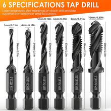 Set Bor dan Ulir 6 Buah, Ulir Spiral Komposit Tahan Karat 3-in-1, Metrik M3 M4 M5 M6 M8 M10, Tangkai Heksagonal 1/4" - 6 buah - View 2