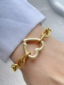 1pc A-Z Initial Letter Chain,Gold Heart Clasp Letter Chain,Colorful Climbing Chain,,Double Heart Buckle Letter Chain,For Celebrating Holiday Daily - Yellow Gold - View 32