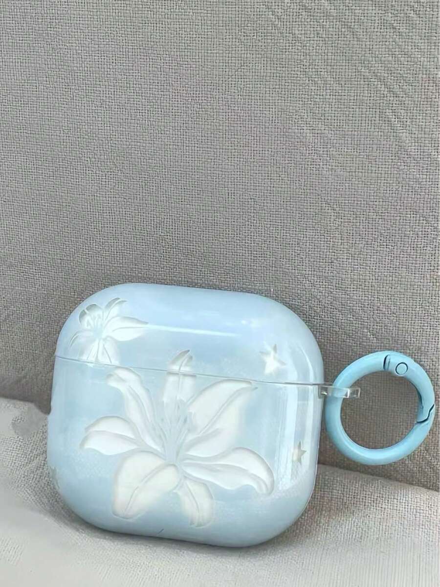 Korean Style Fresh Lily Flower Pendant Protective Case Compatible With AirPods 4, 3rd Generation, 1st/2nd Generation, Pro Wireless Bluetooth Earphones - Baby Blue - View 1