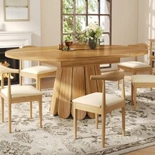 Extendable Dining Table, Dining Room Table, Kitchen Table, Balcony Table, Wooden Dining Table Round Dining Table, Extends To Oval, 118-158, Seats Up To 6 People, Wood - Wood + MDF+Metal - View 4