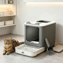 Large Enclosed Cat Litter Box, Top Entry, High Side Walls, Foldable Easy-To-Clean Pull-Out Tray, Effective Odor Control, Spacious Interior, Suitable For Large Cats, Tool-Free Assembly, Comes With Hanging Litter Scoop, Modern Home Design - one-size - View 2