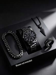 4pcs Casual Boys Watch Set, With Arrow Decor Accessories, Suitable For Daily, Holiday Sports Wristwatch - Black - View 7