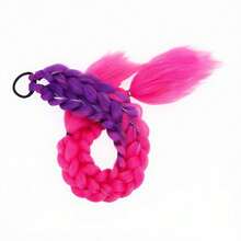 Deep Purple Braided Ponytail Wig, Colorful Boxing Braids, Fluffy Hair Braid Ponytail Wig, Hair Tie Hair Band Hair Accessory - Pink - View 3