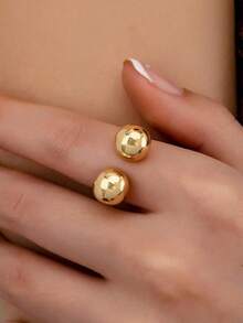 1Pc Simple Classic Metal Ball Design Open Ring For Women Daily Casual Accessory - Gold - View 1