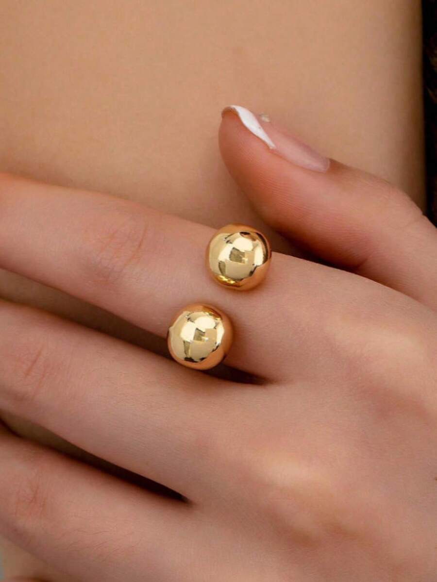 1Pc Simple Classic Metal Ball Design Open Ring For Women Daily Casual Accessory - Gold - View 1