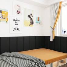 A Set Of 5 Self-Adhesive Wall Panels, Available In Black, White, And Gray, Specially Designed For Headboards. Self-Adhesive Soft Bedside Panels, Soundproof And Collision-Resistant Wall Panels, Removable Without Glue, Perfect For Decoration. - Soft Pack Of 5 - View 7