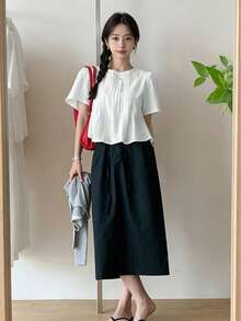 YCYC 韓系女款春夏清新甜美蕾絲浪漫百褶拼接森女風溫柔娃娃風襯衫上衣 白色 - 白色 - 查看 2